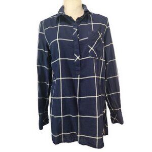 Athleta Women's Size S Navy Blue Presidio Windowpane Plaid Cotton Shirt Tunic
